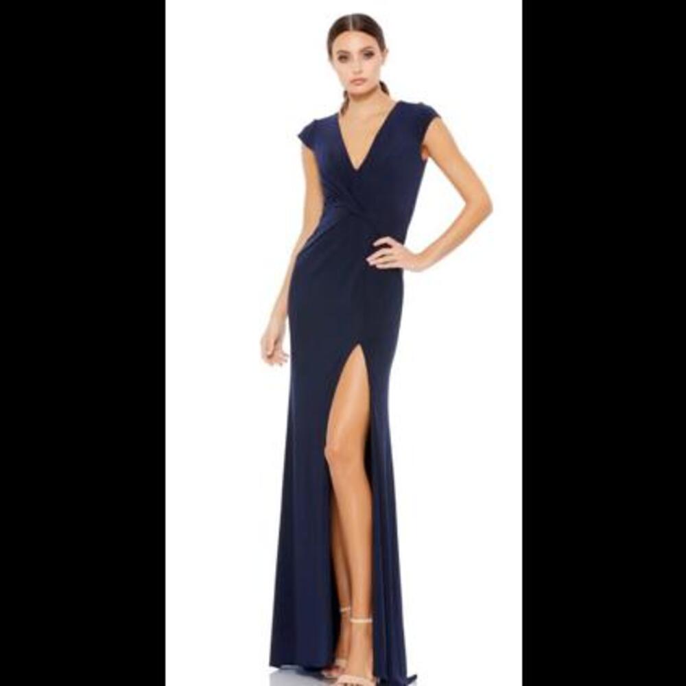 (7) Mac Duggal V-NECK RUCHED JERSEY GOWN MSRP $398, Sz 12
